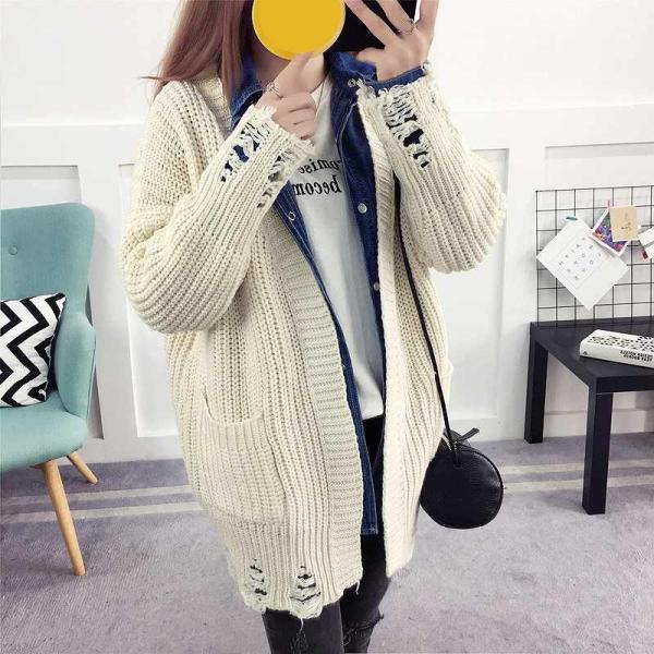 レディース　トップス　カーディガン　ロング　Vネック　長袖　ゆったり　無地　カジュアル　大人可愛い　オフィス　お出かけ　デート　デイリー　ホワイト　イエロー　ブラウン　ブラック　ワンサイズ　送料無料