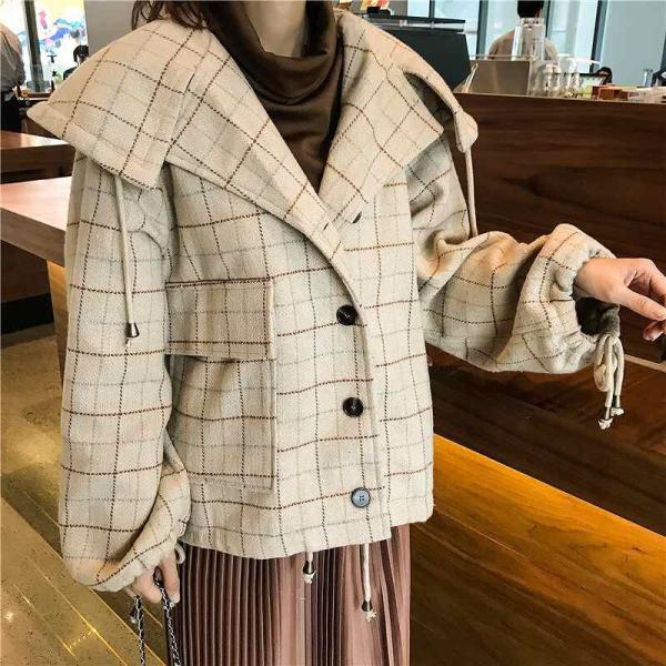 レディース　コート　チェック柄　アウター　ジャケット　秋　冬　カジュアル　キュート　大人　可愛い　大人女子　フェミニン　きれいめ　エレガント　おしゃれ　お出かけ　お呼ばれ　デイリー　オフィス　ブラウン　ベージュ　フリーサイズ　送料無料