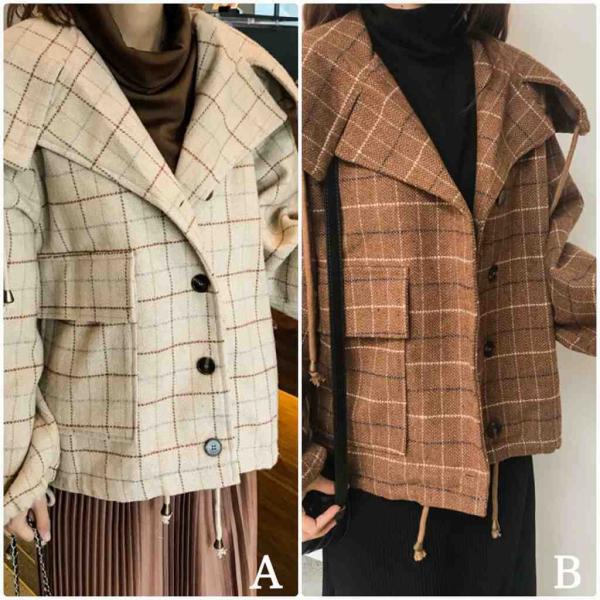 レディース　コート　チェック柄　アウター　ジャケット　秋　冬　カジュアル　キュート　大人　可愛い　大人女子　フェミニン　きれいめ　エレガント　おしゃれ　お出かけ　お呼ばれ　デイリー　オフィス　ブラウン　ベージュ　フリーサイズ　送料無料
