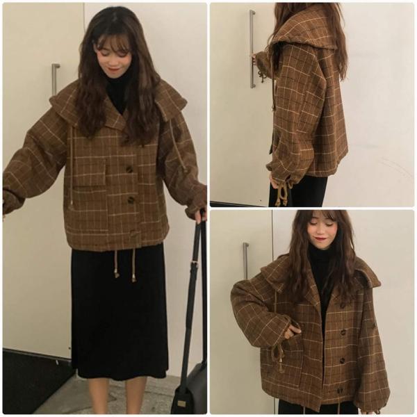 レディース　コート　チェック柄　アウター　ジャケット　秋　冬　カジュアル　キュート　大人　可愛い　大人女子　フェミニン　きれいめ　エレガント　おしゃれ　お出かけ　お呼ばれ　デイリー　オフィス　ブラウン　ベージュ　フリーサイズ　送料無料