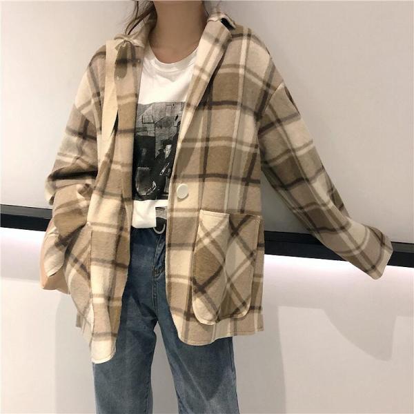 レディース　ウールコート　チェック柄　アウター　ジャケット　秋　冬　カジュアル　キュート　大人　可愛い　大人女子　フェミニン　きれいめ　エレガント　おしゃれ　お出かけ　お呼ばれ　デイリー　オフィス　グリーン　ブラウン　フリーサイズ　送料無料