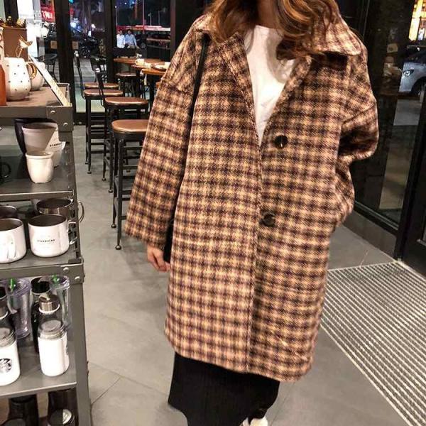 レディース　コート　チェック柄　ロング丈　アウター　ジャケット　秋　冬　カジュアル　キュート　大人　可愛い　大人女子　フェミニン　きれいめ　エレガント　おしゃれ　お出かけ　お呼ばれ　デイリー　オフィス　ブラック　ブラウン　フリーサイズ　送料無料
