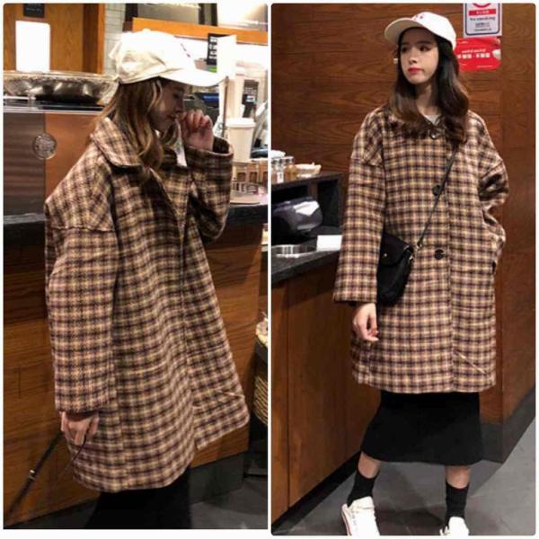 レディース　コート　チェック柄　ロング丈　アウター　ジャケット　秋　冬　カジュアル　キュート　大人　可愛い　大人女子　フェミニン　きれいめ　エレガント　おしゃれ　お出かけ　お呼ばれ　デイリー　オフィス　ブラック　ブラウン　フリーサイズ　送料無料