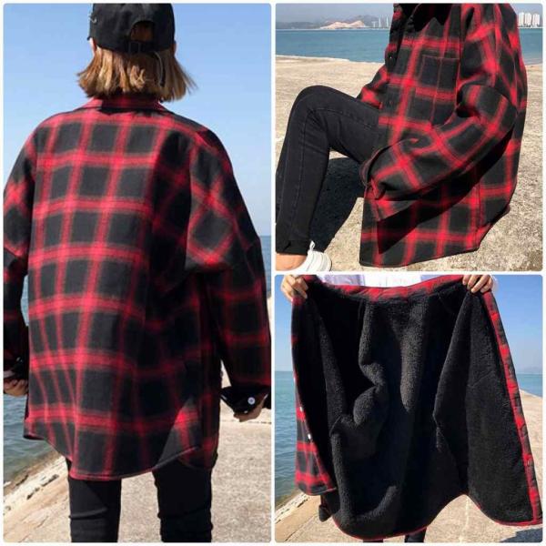 レディース　シャツジャケット　裏ボア　あったか　オーバーサイズ　アウター　ジャケット　秋　冬　カジュアル　キュート　大人　可愛い　大人女子　フェミニン　きれいめ　エレガント　おしゃれ　お出かけ　お呼ばれ　デイリー　ブラック　レッド　フリーサイズ　送料無料