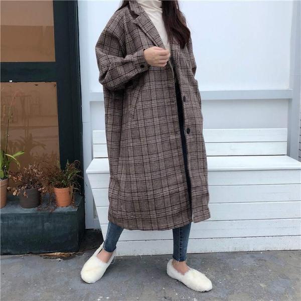 レディース　コート　ロング丈　チェスターコート　チェック柄　ロングコート　アウター　ジャケット　秋　冬　カジュアル　キュート　大人　可愛い　大人女子　フェミニン　きれいめ　エレガント　おしゃれ　お出かけ　ブラック　ブラウン　フリーサイズ　送料無料