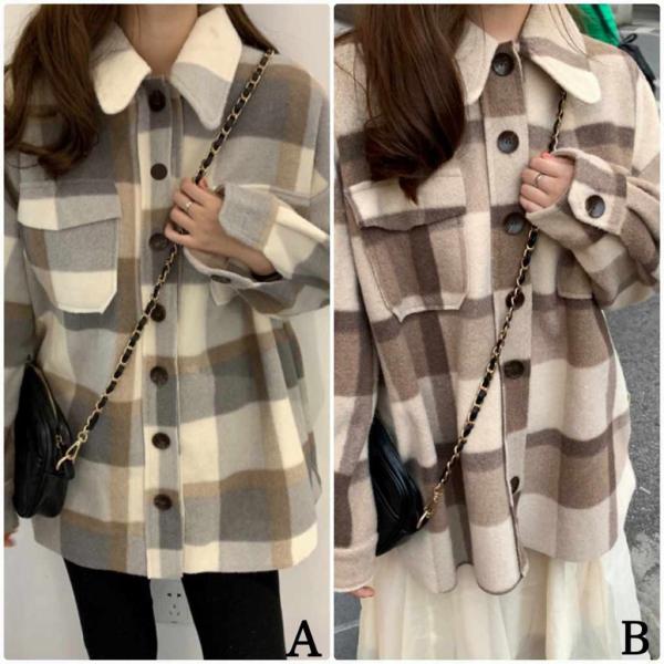 レディース　シャツジャケット　チェック柄　オーバーサイズ　アウター　ジャケット　秋　冬　カジュアル　キュート　大人　可愛い　大人女子　フェミニン　きれいめ　エレガント　おしゃれ　お出かけ　お呼ばれ　デイリー　ブラウン　グレー　フリーサイズ　送料無料