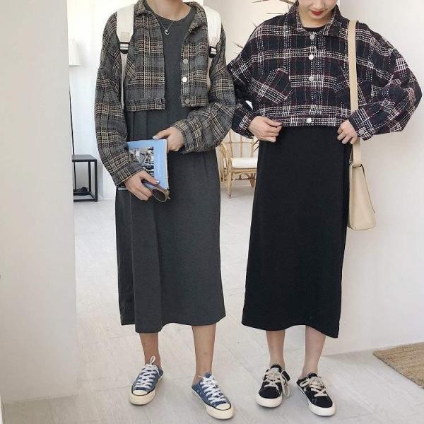 レディース　別売り　コート　ショート丈　ワンピース　長袖　Tシャツワンピ　ジャケット　チェック柄　羽織　カジュアル　キュート　可愛い　フェミニン　きれいめ　上品　エレガント　おしゃれ　お出かけ　ブラック　グレー　フリーサイズ　送料無料