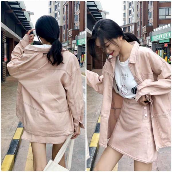 レディース　セット　ジャケット　スカート　シャツジャケット　ミニ丈　台形スカート　タイト　スリム　カジュアル　キュート　可愛い　フェミニン　きれいめ　上品　エレガント　おしゃれ　お出かけ　オフィス　お呼ばれ　ベージュ　ピンク　S　M　L　サイズ　送料無料