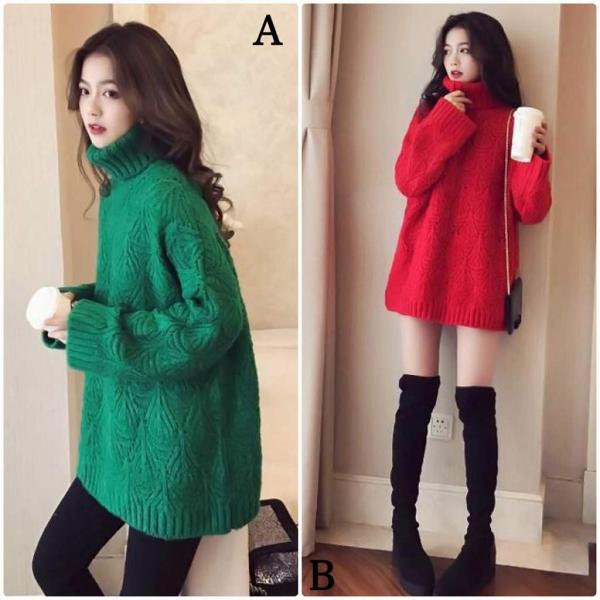 レディース　ニット　セーター　タートルネック　ハイネック　オーバーサイズ　長袖　プルオーバー　トップス　秋　冬　カジュアル　キュート　大人　可愛い　大人女子　フェミニン　おしゃれ　お出かけ　オフィス　デイリー　レッド　グリーン　フリーサイズ　送料無料