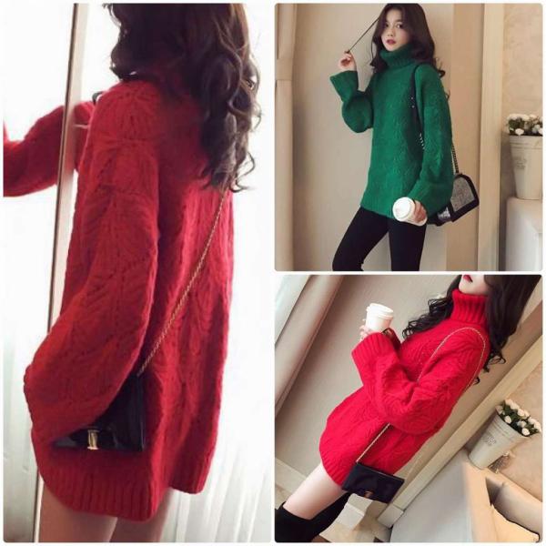 レディース　ニット　セーター　タートルネック　ハイネック　オーバーサイズ　長袖　プルオーバー　トップス　秋　冬　カジュアル　キュート　大人　可愛い　大人女子　フェミニン　おしゃれ　お出かけ　オフィス　デイリー　レッド　グリーン　フリーサイズ　送料無料