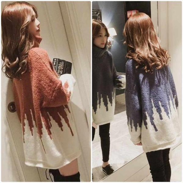 レディース　ニット　セーター　ロング丈　タートルネック　ハイネック　オーバーサイズ　長袖　プルオーバー　トップス　秋　冬　カジュアル　キュート　大人　可愛い　大人女子　フェミニン　おしゃれ　お出かけ　デイリー　レッド　ブルー　フリーサイズ　送料無料