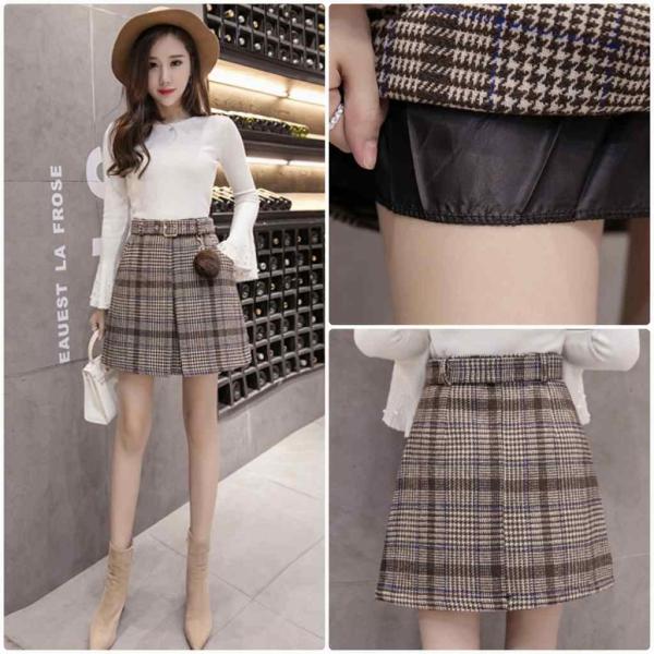 レディース　ハイウエスト　千鳥格子　チェック柄　ひざ上丈　ショート丈　ボトムス　カジュアル　キュート　大人　可愛い　フェミニン　おしゃれ　お出かけ　オフィス　デイリー　ブラウン　ブルー　S　M　L　XL　2XL　サイズ　送料無料