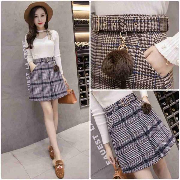 レディース　ハイウエスト　千鳥格子　チェック柄　ひざ上丈　ショート丈　ボトムス　カジュアル　キュート　大人　可愛い　フェミニン　おしゃれ　お出かけ　オフィス　デイリー　ブラウン　ブルー　S　M　L　XL　2XL　サイズ　送料無料