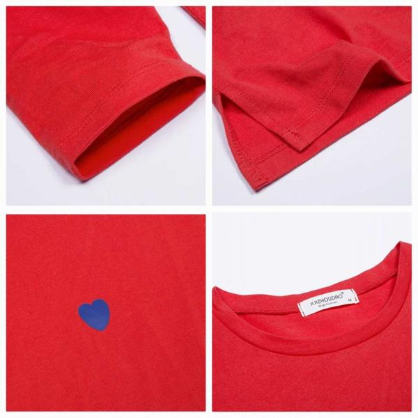 レディース　ロングTシャツ　ハート　プリント　ワンポイント　ロンT　長袖　トップス　カジュアル　キュート　大人　可愛い　フェミニン　おしゃれ　お出かけ　普段着　デイリー　ホワイト　ブラック　レッド　フリーサイズ　ワンサイズ　送料無料
