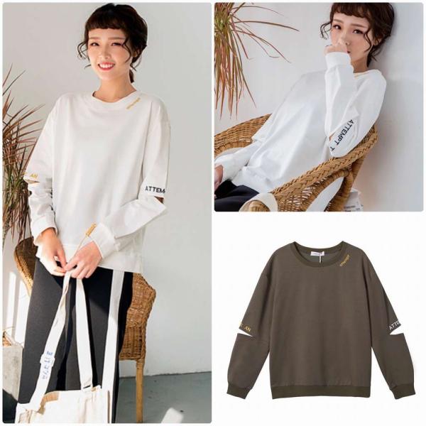 レディース　スウェット　ゆったり　トレーナー　クルーネック　長袖　トップス　カジュアル　キュート　大人　可愛い　フェミニン　おしゃれ　お出かけ　デイリー　普段着　ホワイト　ブラウン　フリーサイズ　ワンサイズ　送料無料