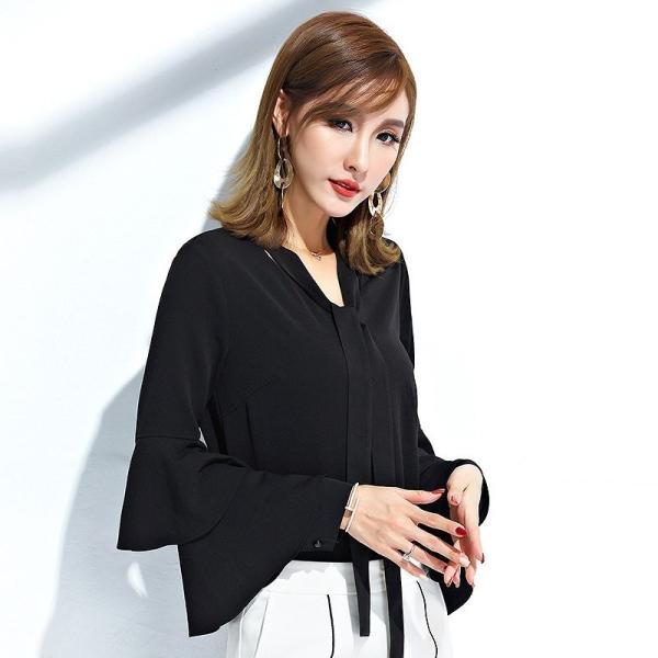 レディース　シフォン　ブラウス　シャツ　長袖　トップス　カジュアル　キュート　大人　可愛い　フェミニン　おしゃれ　お出かけ　エレガント　オフィス　デイリー　普段着　ホワイト　ブラック　M　L　XL　サイズ　送料無料