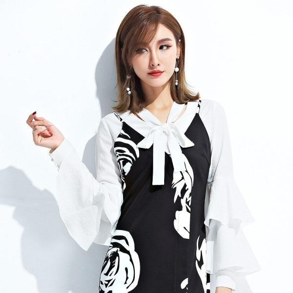 レディース　シフォン　ブラウス　シャツ　長袖　トップス　カジュアル　キュート　大人　可愛い　フェミニン　おしゃれ　お出かけ　エレガント　オフィス　デイリー　普段着　ホワイト　ブラック　M　L　XL　サイズ　送料無料