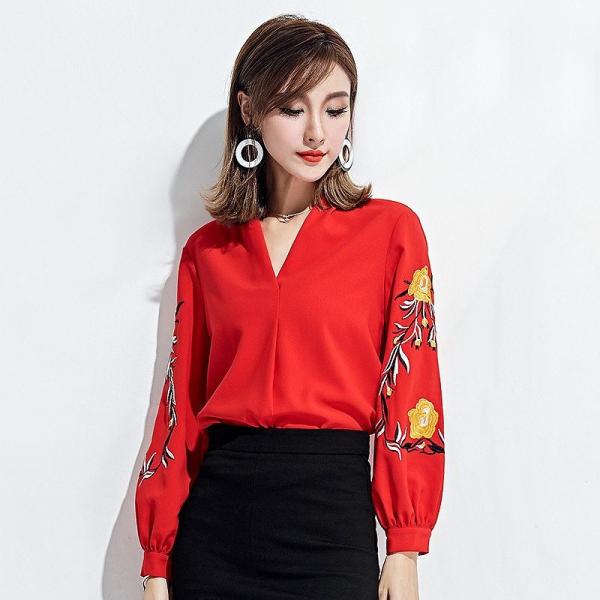 レディース　大きいサイズ　シフォン　ブラウス　シャツ　長袖　トップス　カジュアル　キュート　大人　可愛い　フェミニン　おしゃれ　お出かけ　エレガント　オフィス　デイリー　普段着　ホワイト　ブラック　レッド　S　M　L　XL　2XL　サイズ　送料無料