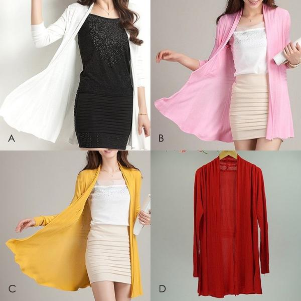 レディース　カーディガン　コーディガン　ロングカーデ　羽織　カジュアル　長袖　大人　可愛い　フェミニン　きれいめ　エレガント　おしゃれ　ホワイト　ピンク　イエロー　レッド　パープル　グリーン　グレー　ネイビー　ブラウン　オレンジ　フリーサイズ　送料無料