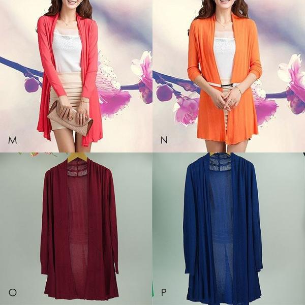 レディース　カーディガン　コーディガン　ロングカーデ　羽織　カジュアル　長袖　大人　可愛い　フェミニン　きれいめ　エレガント　おしゃれ　ホワイト　ピンク　イエロー　レッド　パープル　グリーン　グレー　ネイビー　ブラウン　オレンジ　フリーサイズ　送料無料