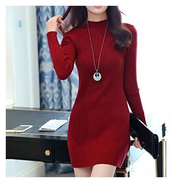 レディース　リブニットワンピース　ミニ丈　長袖　スカート　カジュアル　キュート　可愛い　フェミニン　きれいめ　上品　エレガント　おしゃれ　お出かけ　デイリー　普段着　ベージュ　ワインレッド　ブラウン　グレー　ブラック　フリーサイズ　ワンサイズ　送料無料