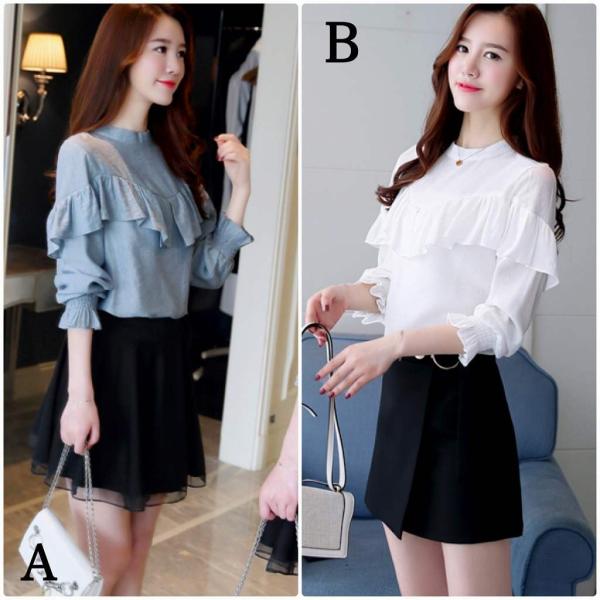 レディース　大きいサイズ　フレアスリーブ　ボリュームスリーブ　ブラウス　シャツ　ボトルネック　長袖　トップス　カジュアル　キュート　大人　可愛い　フェミニン　おしゃれ　お出かけ　オフィス　デイリー　ホワイト　S　M　L　XL　2XL　サイズ　送料無料