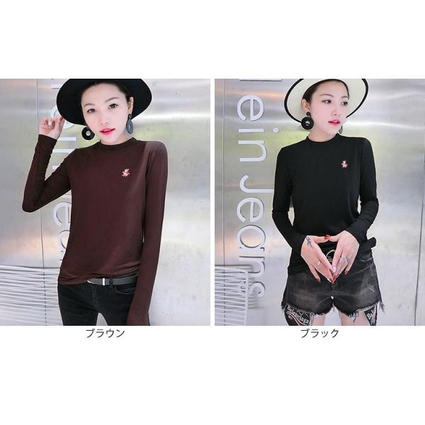 レディース　大きいサイズ　ロングTシャツ　春　ワンポイント　クルーネック　ロンT　長袖　トップス　カジュアル　キュート　大人　可愛い　フェミニン　おしゃれ　お出かけ　普段着　デイリー　ブラック　ブラウン　M　L　XL　XXL　送料無料