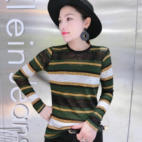 レディース　ニット　カットソー　長袖　ボーダー　薄手　春　セーター　トップス　カジュアル　キュート　大人　可愛い　フェミニン　おしゃれ　お出かけ　オフィス　デイリー　普段着　グリーン　M　L　XL　サイズ　送料無料