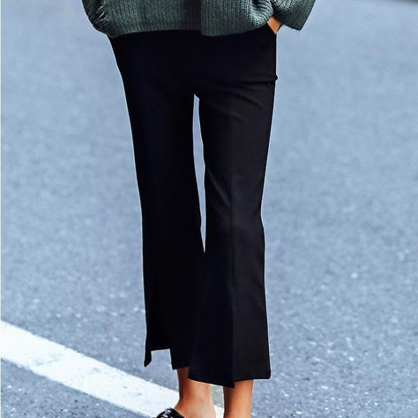 レディース　ハイウエスト　パンツ　ベルボトム　ブーツカット　フレア　スリット　ボトムス　カジュアル　キュート　可愛い　フェミニン　きれいめ　エレガント　おしゃれ　お出かけ　オフィス　デイリー　普段着　ブラック　S　M　サイズ　送料無料