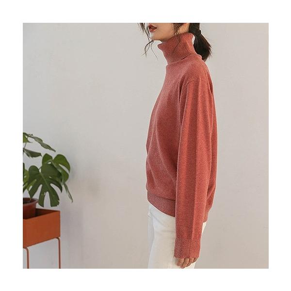 レディース　ニット　カットソー　タートルネック　長袖　無地　セーター　トップス　カジュアル　キュート　大人　可愛い　フェミニン　おしゃれ　お出かけ　オフィス　デイリー　普段着　ブラック　カーキ　オリーブ　ホワイト　レッド　フリーサイズ　送料無料