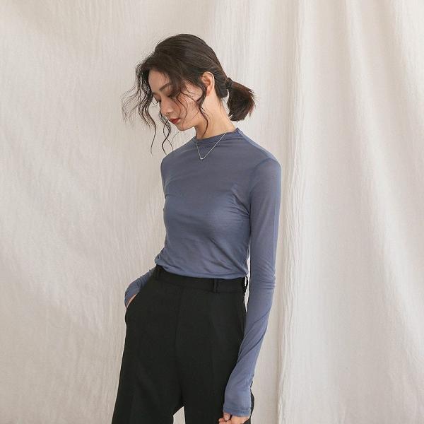 レディース　ロングTシャツ　春　ロンT　長袖　ハイネック　トップス　カジュアル　キュート　大人　可愛い　フェミニン　おしゃれ　お出かけ　普段着　デイリー　ホワイト　グレー　ブラック　カーキ　ベージュ　フリーサイズ　ワンサイズ　送料無料