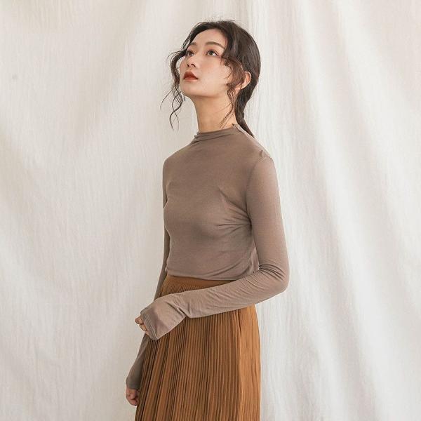 レディース　ロングTシャツ　春　ロンT　長袖　ハイネック　トップス　カジュアル　キュート　大人　可愛い　フェミニン　おしゃれ　お出かけ　普段着　デイリー　ホワイト　グレー　ブラック　カーキ　ベージュ　フリーサイズ　ワンサイズ　送料無料