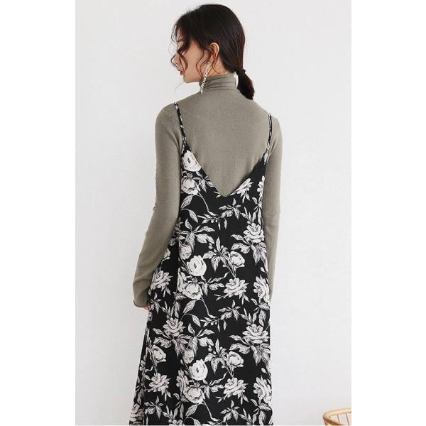 レディース　シフォン　ワンピース　ミモレ丈　ストラップ　キャミソール　スカート　トップス　カジュアル　キュート　大人　可愛い　フェミニン　おしゃれ　お出かけ　デイリー　普段着　ブラック　ブラウン　ネイビー　フリーサイズ　ワンサイズ　送料無料