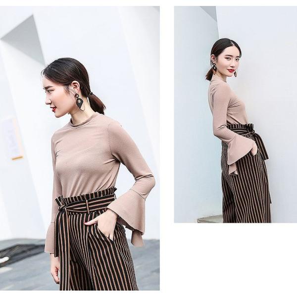 レディース　ボリュームスリーブ　フレアスリーブ　ニット　カットソー　タートルネック　長袖　無地　セーター　トップス　カジュアル　キュート　大人　可愛い　フェミニン　おしゃれ　お出かけ　オフィス　デイリー　普段着　ブラウン　ホワイト　ブラック　送料無料