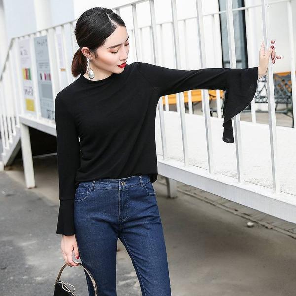 レディース　ボリュームスリーブ　フレアスリーブ　ニット　カットソー　タートルネック　長袖　無地　セーター　トップス　カジュアル　キュート　大人　可愛い　フェミニン　おしゃれ　お出かけ　オフィス　デイリー　普段着　ブラウン　ホワイト　ブラック　送料無料