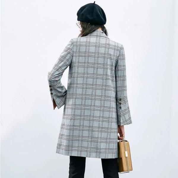 レディース　ボリュームスリーブ　フレアスリーブ　テーラードジャケット　チェック柄　アウター　カジュアル　長袖　キュート　大人　可愛い　フェミニン　きれいめ　エレガント　おしゃれ　お出かけ　お呼ばれ　デイリー　オフィス　普段着　ブラウン　ネイビー　送料無料