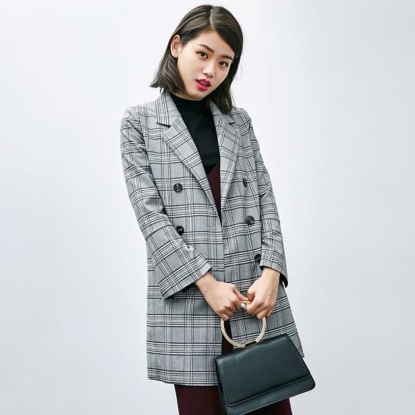 レディース　ボリュームスリーブ　フレアスリーブ　テーラードジャケット　チェック柄　アウター　カジュアル　長袖　キュート　大人　可愛い　フェミニン　きれいめ　エレガント　おしゃれ　お出かけ　お呼ばれ　デイリー　オフィス　普段着　ブラウン　ネイビー　送料無料