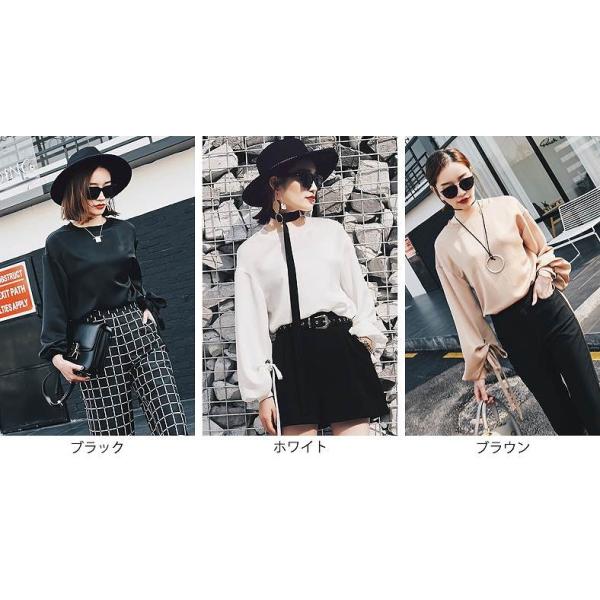 レディース　ボリュームスリーブ　シフォン　ブラウス　シャツ　長袖　トップス　カジュアル　キュート　大人　可愛い　フェミニン　おしゃれ　お出かけ　デイリー　オフィス　普段着　ブラック　ホワイト　ブラウン　M　L　サイズ　送料無料