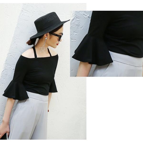 レディース　ボリュームスリーブ　フレアスリーブ　オフショルダー　ストラップ　春　長袖　トップス　カジュアル　キュート　大人　可愛い　フェミニン　おしゃれ　お出かけ　普段着　デイリー　ホワイト　ピンク　ブラック　M　L　XL　サイズ　送料無料