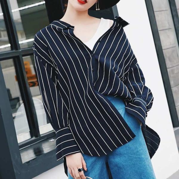 レディース　オーバーサイズ　ビッグシルエット　ストライプ　ブラウス　シャツ　長袖　トップス　カジュアル　キュート　大人　可愛い　フェミニン　おしゃれ　お出かけ　デイリー　オフィス　普段着　レッド　ブラック　M　L　サイズ　送料無料