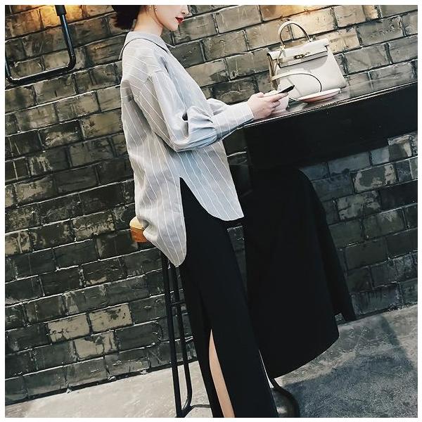 レディース　オーバーサイズ　ビッグシルエット　ストライプ　ブラウス　シャツ　長袖　トップス　カジュアル　キュート　大人　可愛い　フェミニン　おしゃれ　お出かけ　デイリー　オフィス　普段着　レッド　ブラック　M　L　サイズ　送料無料