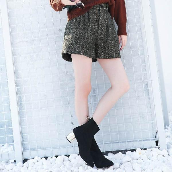 レディース　ボトムス　ショート　パンツ　ストライプ　ウール　きれいめ　カジュアル　おしゃれ　キュート　大人可愛い　フェミニン　お出かけ　デート　デイリー　普段着　グレー　M　L　XL　送料無料