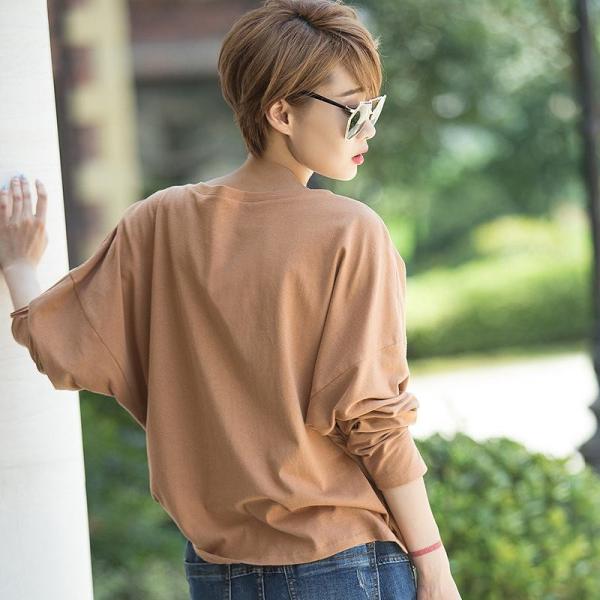 レディース　トップス　カットソー　ラウンドネック　ドルマン　長袖　フリンジ　無地　カジュアル　キュート　大人可愛い　エレガント　オフィス　お出かけ　デート　デイリー　普段着　カーキ　ブラック　グリーン　M　L　送料無料