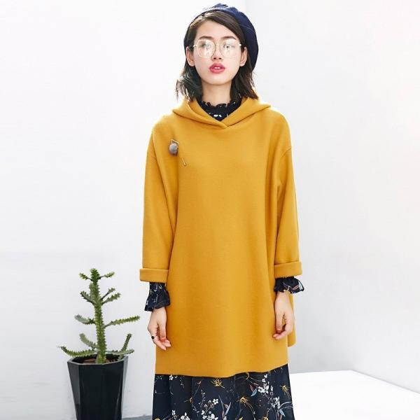 レディース　スウェット　パーカー　フード付き　プルオーバー　ゆったり　大きめ　トレーナー　トップス　カジュアル　キュート　大人　可愛い　フェミニン　おしゃれ　お出かけ　デイリー　普段着　イエロー　グリーン　フリーサイズ　ワンサイズ　送料無料
