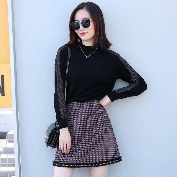 レディース　ハイウエスト　スカート　チェック柄　ミニ丈　ボトムス　カジュアル　キュート　可愛い　フェミニン　きれいめ　エレガント　上品　おしゃれ　お出かけ　オフィス　デイリー　普段着　パープル　M　L　XL　サイズ　送料無料