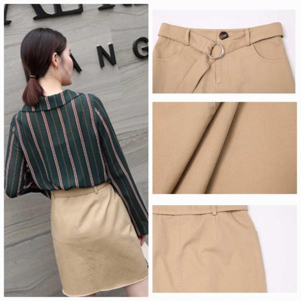 レディース　ハイウエスト　スカート　ミニ丈　ベルト付き　タイト　スリム　ボトムス　カジュアル　キュート　可愛い　フェミニン　きれいめ　エレガント　上品　おしゃれ　お出かけ　デイリー　普段着　カーキ　ブラック　M　L　XL　サイズ　送料無料