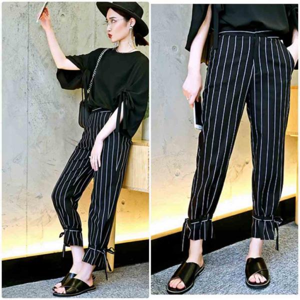 レディース　半端丈　クロップドパンツ　ストライプ　ボトムス　カジュアル　キュート　可愛い　フェミニン　きれいめ　エレガント　おしゃれ　お出かけ　オフィス　デイリー　普段着　ブラック　ブラウン　M　L　XL　サイズ　送料無料