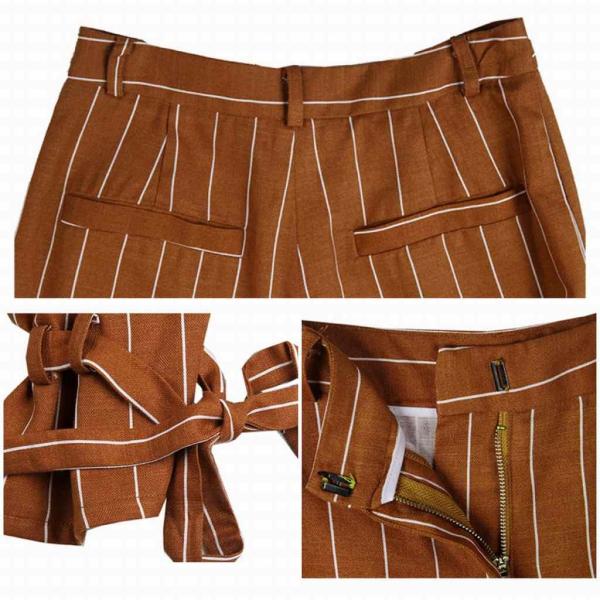 レディース　半端丈　クロップドパンツ　ストライプ　ボトムス　カジュアル　キュート　可愛い　フェミニン　きれいめ　エレガント　おしゃれ　お出かけ　オフィス　デイリー　普段着　ブラック　ブラウン　M　L　XL　サイズ　送料無料