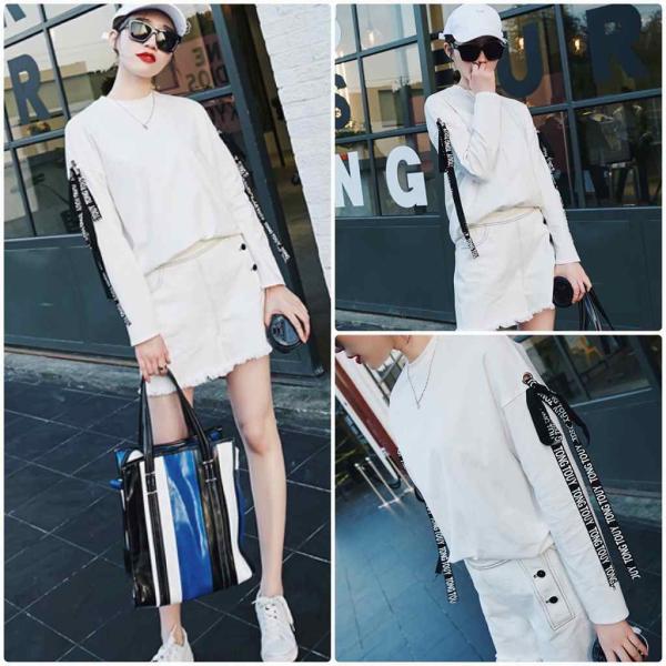 レディース　ロングTシャツ　リボン付き　無地　ロンT　クルーネック　長袖　トップス　カジュアル　キュート　大人　可愛い　フェミニン　おしゃれ　お出かけ　普段着　デイリー　ホワイト　ブラック　M　L　サイズ　送料無料