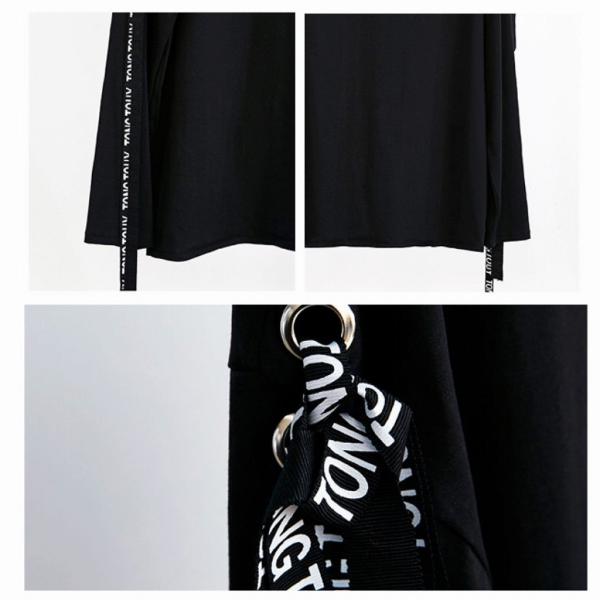 レディース　ロングTシャツ　リボン付き　無地　ロンT　クルーネック　長袖　トップス　カジュアル　キュート　大人　可愛い　フェミニン　おしゃれ　お出かけ　普段着　デイリー　ホワイト　ブラック　M　L　サイズ　送料無料